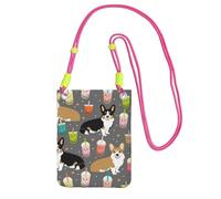 LfearTesa Small Crossbody Purse Cell Phone Wallet Purses Should Bag Crossbody Bag,Boba Tea Bubble Tea Kawa Food Welsh Corgis Dog,Fuchusia