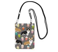LfearTesa Small Crossbody Purse Cell Phone Wallet Purses Should Bag Crossbody Bag,Boba Tea Bubble Tea Kawa Food Welsh Corgis Dog,Black
