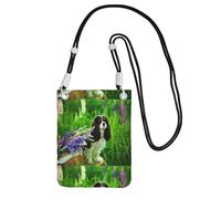 LfearTesa Small Crossbody Purse Cell Phone Wallet Purses Should Bag Crossbody Bag,Cavalier King Charles Spaniel Dog Lupin Flowers,Black