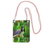 LfearTesa Small Crossbody Purse Cell Phone Wallet Purses Should Bag Crossbody Bag,Cavalier King Charles Spaniel Dog Lupin Flowers,Pink