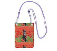 LfearTesa Small Crossbody Purse Cell Phone Wallet Purses Should Bag Crossbody Bag,Doberman Pinscher In The Flower,Purple