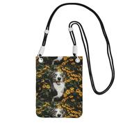 LfearTesa Small Crossbody Purse Cell Phone Wallet Purses Should Bag Crossbody Bag,Happy Border Collie Dog Flowers,Black
