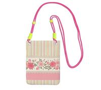 LfearTesa Small Crossbody Purse Cell Phone Wallet Purses Should Bag Crossbody Bag,Pink Floral Polka Dots Neutral Striped Combo Vintage Shabby Chic Flower Lace Pattern,Fuchusia