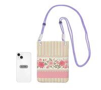 LfearTesa Small Crossbody Purse Cell Phone Wallet Purses Should Bag Crossbody Bag,Pink Floral Polka Dots Neutral Striped Combo Vintage Shabby Chic Flower Lace Pattern,Purple