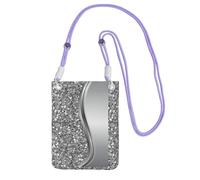 LfearTesa Small Crossbody Purse Cell Phone Wallet Purses Should Bag Crossbody Bag,Silver Faux Glitter Glam,Purple