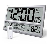 LFF Atomic Clock 4.5" Numbers, Atomic Wall Clock with Indoor & Outdoor Temperature,Never Needs Setting, Battery Operated, Date, Time, Wireless Outdoor Sensor, Jumbo Display Easy to Read