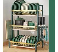LFFH 3-Tier Spice Rack, Dish Drying Rack Adjustable Large Dish Drainer For Storage Kitchen Counter Organization Compact Kitchen Dish Rack Drainboard Set (Color : Green, Size : 42x23.5x61cm)
