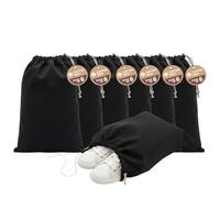 LFH Cotton Shoe Storage Bags with Drawstring, Dustproof Breathable Reusable Organizer, Perfect For Travel, Dorm, Hotel, College, Gym, Easy to Carry, Machine Washable 12"x17" (Pack of 6) - Black sand