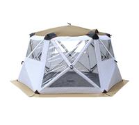 LFHWHKJ Ice Fishing Tent for 6-10 Person, Ice Shanty with Chimney Mouth with Anchor, Guy Rope, Carrying Baga, Portable Ice Fishing Shelter, Hexagon Ice Huts, Four Doors and Four Windows(Beige)