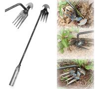 lfjfaecx Greenowon Weeder, Dritnow New Weeding Artifact Uprooting Weeding Tool, 4 Teeth Manganese Steel Forged Hand Weeder, Uprooting Weeding Tool Long Handle for Garden Backyard Farm (40cm)
