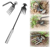 lfjfaecx Greenowon Weeder, Dritnow New Weeding Artifact Uprooting Weeding Tool, 4 Teeth Manganese Steel Forged Hand Weeder, Uprooting Weeding Tool Long Handle for Garden Backyard Farm (30cm)