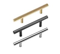 LFJQFQR 20pcs Brushed Gold Kitchen Handle Stainless Steel T Bar Door Pull 76mm 96mm Cabinet Knobs and Handles Black Furniture(20pcs Gold 96mm)