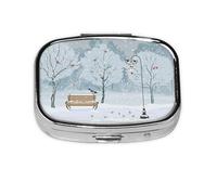 LFJSYC Birds in The Park on a Snowy Day Printed Square Pill Box Pill Storage Bag