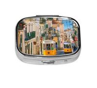 LFJSYC Lisbon Tram Printed Square Pill Box Pill Storage Bag