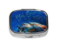 LFJSYC Sea Turtle with Fishes Printed Square Pill Box Pill Storage Bag