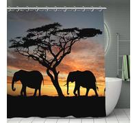 LFKVYZLC African Elephant Herd 70" Shower Curtain Wild Animal Style Bathroom Curtains Wildlife Park Kids Girl Boy Bath Curtain Elephant