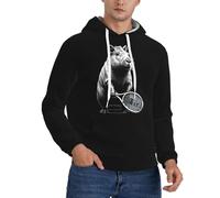 LFKVYZLC Capybara Play Tennis Graphic Hoodies for Men, Hoodied Sweatshirt with Pockets Multi