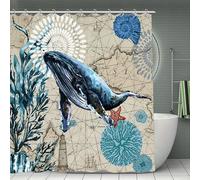 LFKVYZLC Humpback Whale 70" Shower Curtain Nautical Style Bathroom Curtains Vintage Ocean Theme Kids Girl Boy Bath Curtain Old Sea Map