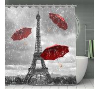 LFKVYZLC Paris Eiffel Tower Bicycle 70" Shower Curtain Valentine'S Day Style Bathroom Curtains Red Umbrella Kids Girl Boy Bath Curtain Romance