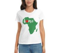 LFKVYZLC Women's African Home Map Heart T-Shirt Graphic Design, Casual Wear Shirts White