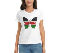 LFKVYZLC Women's Butterfly Kenya Flag T-Shirt Unique Graphic Design, Fashion Shirts White