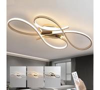 LFLA Dimmable Ceiling Light LED Living Room Ceiling Lamp with Chrome Metal Frame Energy-Saving Light with Remote Control & Memory Function Lighting for Living Room Bedroom Dining Room (Gold, 80cm)