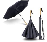 LFLFWY Inverted Umbrella Windproof Strong -Double Canopy Reversed Umbrellas Automatic Open&Close 49 inch Vented Large Stick Umbrellas for Rain Waterproof Golf Car Upside Down Umbrella (AOMC-Black)