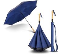 LFLFWY Upside Down Umbrella Automatic Open, Inverted Umbrellas 49 inch Vented Double Canopy Waterproof Large Reversed Umbrellas for Rain Golf Car (AOMC-Navy Blue)