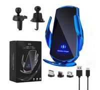 LFNOWN Wireless Car Charger Phone Mount 15W Fast Charging Auto Clamping Car Charger Phone Mount Phone Holder fit for All iPhone Android Smartphone(Blue)
