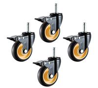 LFONDIGE 4x Swivel Wheels, 3/4in Furniture Casters,transport Casters With Brake,heavy Duty Casters, Push-in Assembly Rod, Black + Yellow, Industrial Replacement Rubber Wheel