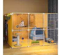 LFONDIGE Cat Playpen, Large Cat Cage Enclosure Indoor Diy Chinchilla Cage, Detachable Metal Wire Small Animal Cage with Closed Cat Litter Box for Pet Puppies Ferret Rabbit Hedgehog Guinea Pig(105*90*7