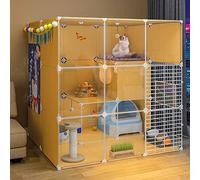 LFONDIGE Cat Playpen, Large Cat Cage Enclosure Indoor Diy Chinchilla Cage, Detachable Metal Wire Small Animal Cage with Closed Cat Litter Box for Pet Puppies Ferret Rabbit Hedgehog Guinea Pig(105*90*1