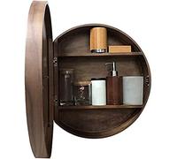 LFONDIGE LED Illuminated Bathroom Mirror Cabinet, Round Storage Cabinet with Wooden Frame, Wall Mounted Medicine Cabinet with Smart Touch Mirror, Fully