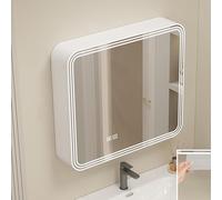 LFONDIGE Modern Wall Mounted Bathroom Storage Cabinet, Bathroom Medicine Cabinet with Mirror Light Vanity, medicine cabinets for bathrooms, for Bathroom Recessed or Wall Mount(Creamy white,80 * 70cm