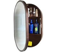 LFONDIGE Oval Medicine Cabinet Wooden Frame Bathroom Mirror Cabinet 3 Tier Wall Mounted Kitchen Cabinet Perfect for Small Bathrooms