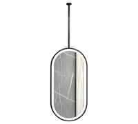 LFONDIGE Oval Suspended Bathroom Mirror with Light, Ceiling-Mounted Decorative Mirror, Single-Rod Hanging Vanity Mirror - Customizable Mirror Rod Length(50cmx70cm)