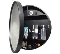 LFONDIGE Round Vanity Mirror with 3-floors Storage Shelves for Bedroom Decoration,Bathroom Wall Cabinets with Mirrored Doors, Wooden Wall Mounted Mirror Medicine Cabinet