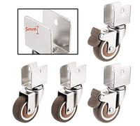 LFONDIGE Rubber Swivel Caster Wheel,Furniture Castor Wheel with U-Shaped Bracket,for Baby Bed,Flower Stand,Double Bearing,78kg Load Capacity,M5 Threaded Stem Bolt,Set of 4,Mute(Swivel+brake22mm)
