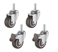 LFONDIGE Swivel Stem Caster Wheels with Brakes,2in 50mm Rubber Castor,360° Rotation Furniture Caster,Set of 4,M8/M10 Standard Stem,Load Bearing 150kg,Ball Bearing (2Universal+2Brakes,M10)