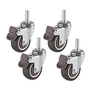 LFONDIGE Swivel Stem Caster Wheels with Brakes,2in 50mm Rubber Castor,360° Rotation Furniture Caster,Set of 4,M8/M10 Standard Stem,Load Bearing 150kg,Ball Bearing (4 Brakes,M10)
