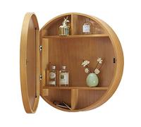 LFONDIGE Wooden Large Furniture Bathroom Storage Shelves,Medicine Cabinet Wall Mounted Round Bathroom Mirror Cabinet with Storage, Cosmetic with Mirror Cabinet 2 In 1