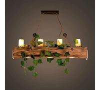Lfoute Industrial Pendant Light LED Hanging Light Retro 4 Flames Wood Hanging Lamp Creative Dining Room Chandelier Height Adjustable Living Room Bedroom Kitchen Island Hotel Bar Rustic Decoration