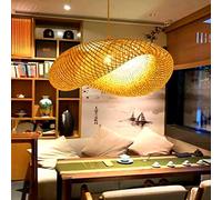 Lfoute Natural Bamboo Chandelier Retro Pendant Lamp E27 Handmade Lamp Shade Rattan Ceiling Light Adjustable Height for Living Room Dining Room Restaurant Bedroom Cafe Tea House Lighting,Ø50cm