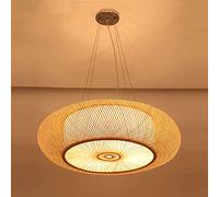 Lfoute Retro Bamboo Pendant Lamp E27 Ceiling Lamp Natural Rattan Hanging Lamp Vintage Woven Lampshade Wood Pendant Light for Dining Room Bedroom Restaurant Tea Room Cafe Ceiling Lighting,B,60cm