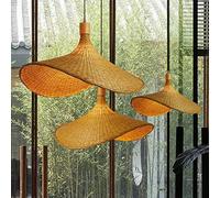 Lfoute Retro Bamboo Pendant Light Natural Hanging Lamp E27 Chandelier Hand-Woven Rattan Lampshade Vintage Pendant Lamp for Restaurant Dining Room Living Room Bedroom Corridor Decorative Light,60cm