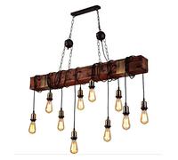 Lfoute Retro Wooden Pendant Light Industrial Hanging Lamp Vintage E27 Chandelier Height Adjustable Country Style for Restaurant Dining Room Living Room Bedroom Kitchen Decorative Light,10 Flamme