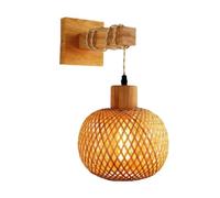 Lfoute Wall Light E27 Wall Lamp Bamboo Wood Wall Lamp Hand Woven Lampshade Bamboo Rattan Lantern Bedside Light Vintage Indoor Wall Lighting For Living Room Dining Room Bedroom Hotel Restaurant
