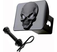 LFPartS 100% Metal Skull 3D Emblem Trailer Hitch Cover Fits 2" Receivers (Black on Black)