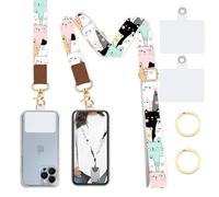 Lfpkixise Phone Lanyard Wrist Strap Crossbody Adjustable, Cell Phone Lanyard for Around The Neck Shoulder Wristlet Strap, Pastel Cartoon Cats, Long