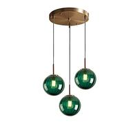 LFsem 3 Lights Pendant Light Ø15cm Green Glass Globe Ceiling Light Modern Simple Hanging Lamp E14 Loft Chandelier Decoration Lighting Fixtures (Dark Green)